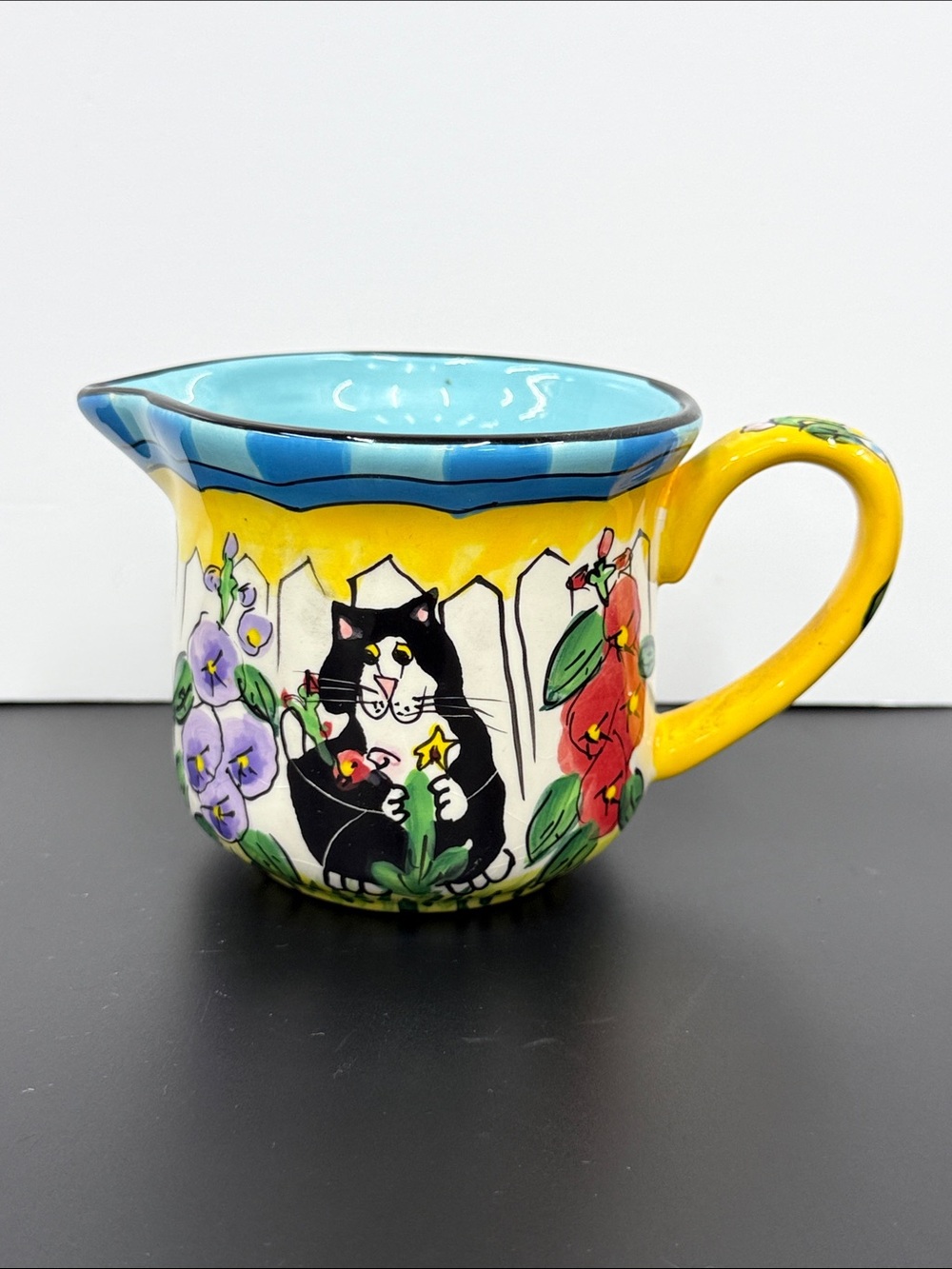 Vintage 2005 Candace Reiter Catzilia Tall Creamer - Flowers and Cats